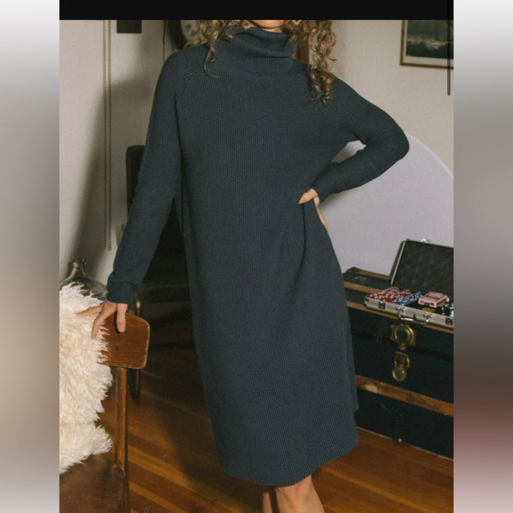 NWT Jackson Rowe textured knit Turtleneck Midi Dress in Deep Teal size XL